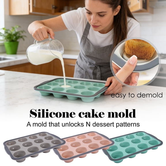 Drmagihm 12-Cup Silicone Muffin Pan with Reinforced Metal Frame, Non-Stick Cupcake Baking Tray with Handles, BPA-Free Muffin Tin for Oven (Dishwasher Safe)