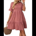 thumbnail image 2 of Vestido Midi Holgado de Corte A, con Mangas Abullonadas, Cuello Redondo y Cintura Alta, Fruncido, para Mujer, Verano 2025, Color Polvo de Pasta de Frijoles, Talla XL, 2 of 10