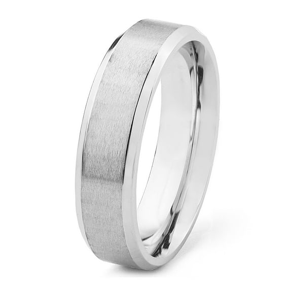 West Coast Jewelry Men's Brushed Stainless Steel Beveled Edge Ring (6mm)