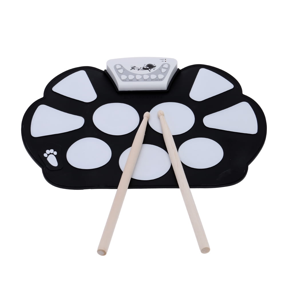 Foldable Roll up Drum Pad with 2 Foot Pedal Built-in Speaker Electronic Drum Set ,Portable Electric Drum Set USB/Battery Charge Bluetooth