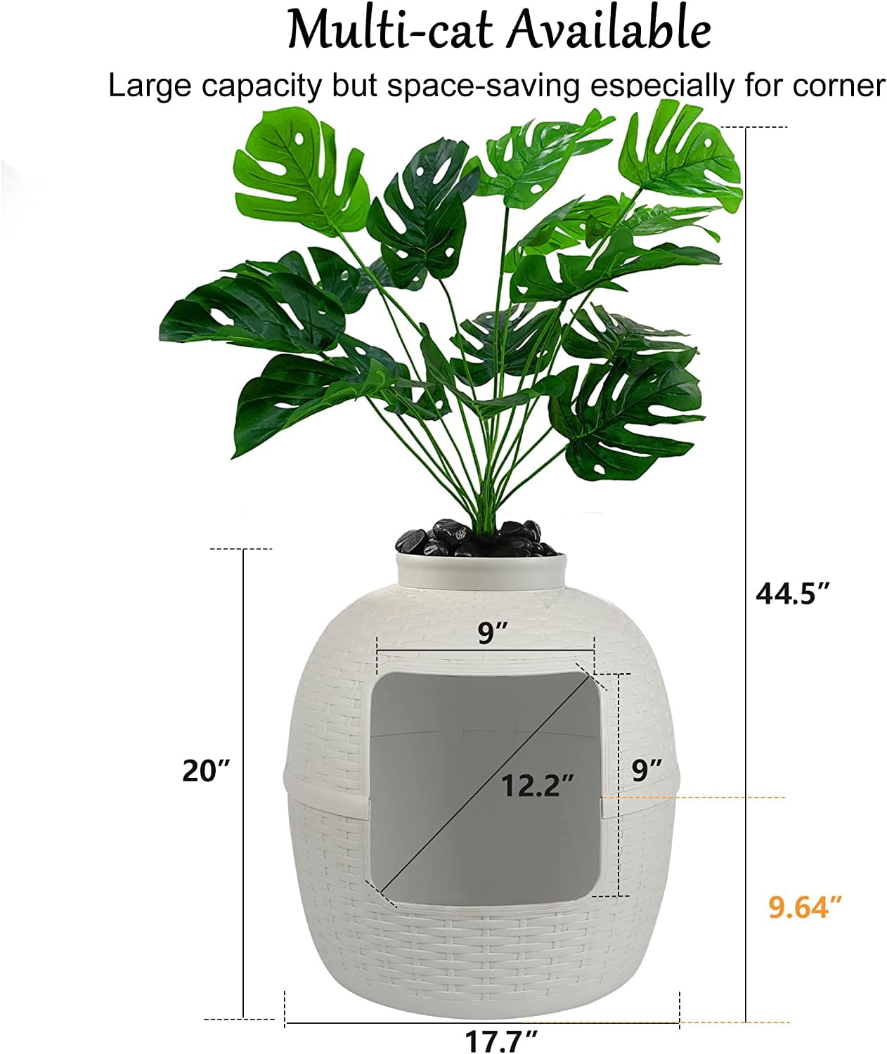 CozyHom Cat Hidden Litter Box Furniture, Artificial Plant Hidden Calley, Ventilated Waterproof And Odor Resistant, 3.3lbs Real Stone Block For Large Cats, White