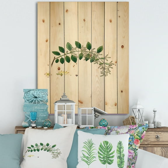 Designart 'Ancient Plant Life XVIII' Farmhouse Print on Natural Pine Wood