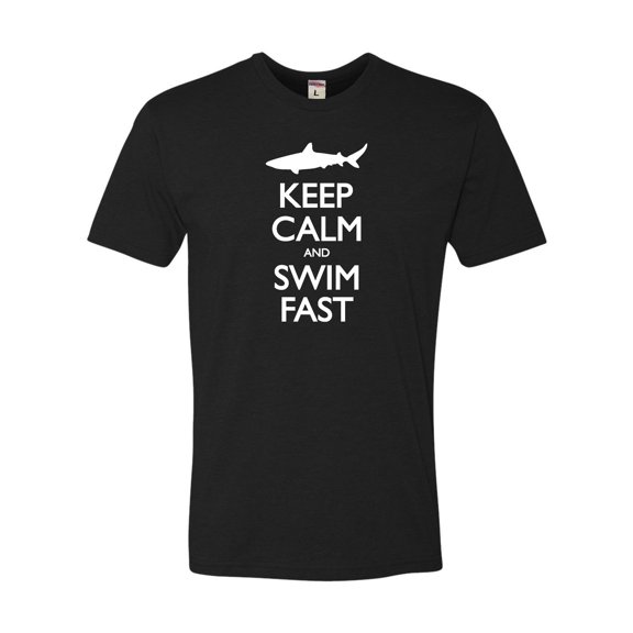 Adult Keep Calm And Swim Fast Funny Shark Lovers Deluxe T-Shirt