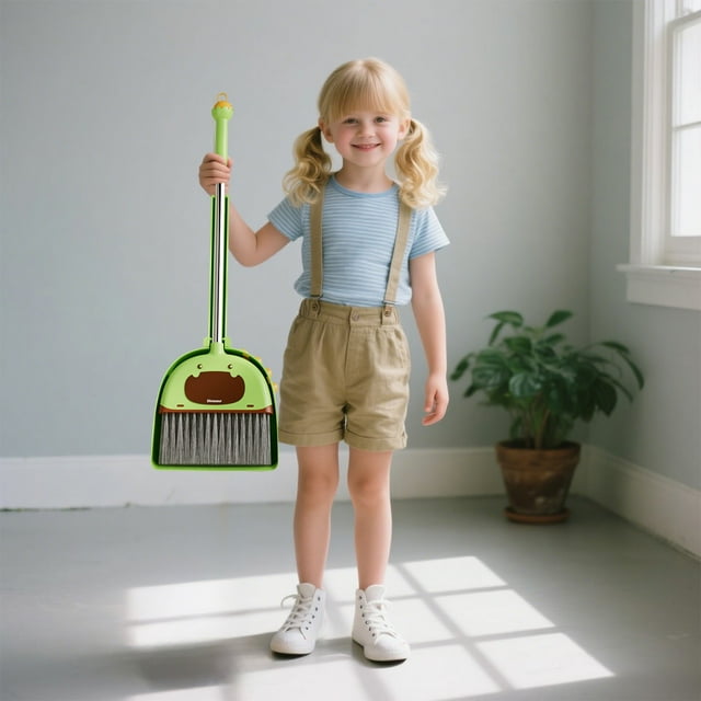 PRETXORVE Children's Brooms and Dustpan Set Cleaning Supplies Brooms and Dustpan Set for Home Stainless Steel Handle Brooms with Dustpan Combo Set for Home Office