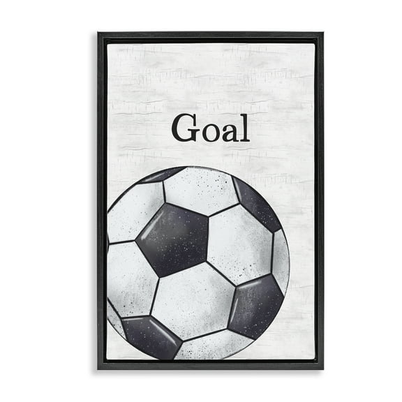 Stupell Industries Soccer Ball Goal Sports Painting Black Floater Framed Canvas Art Print Wall Art, 17 x 25