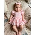 thumbnail image 4 of Cenuakty Baby Girl Romper Dress Solid Color Square Neck Short Sleeve Skirt Hem Infant Bodysuits Jumpsuits with Headband, 4 of 9
