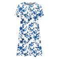 thumbnail image 5 of HOMBOM Summer Dresses for Women Mid-Length Blue Crew Neck Short Sleeve A-Line Pocket Casual Ethnic Floral 2024 Vacation Dress M, 5 of 5