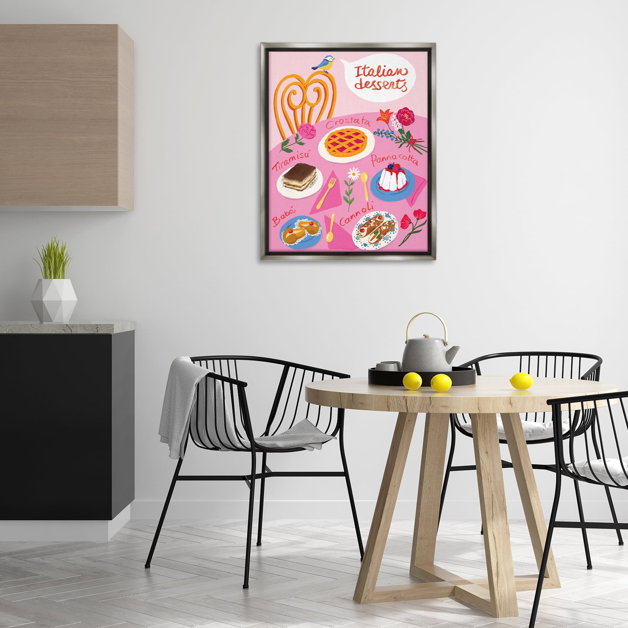 Stupell Industries Italian Desserts Table Food & Beverage Painting Gray Floater Framed Canvas Art Print Wall Art, 25 x 31
