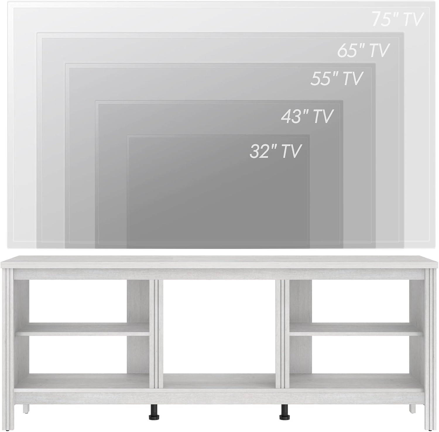 Farmhouse TV Stand for TVs up to 75 Inch, White Entertainment Center for 80 inch TV Console Table with 5 Cubby Storages for Living Room Bedroom, 70 inch