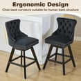 thumbnail image 4 of Swivel Bar Stools Set of 2, Velvet Counter Height Bar Stools with Back, Swivel Dining Chair with Button Tufted and Wooden Legs, Kitchen Chair Counter Stools for Kitchen Island Kitchen Counter, Black, 4 of 12