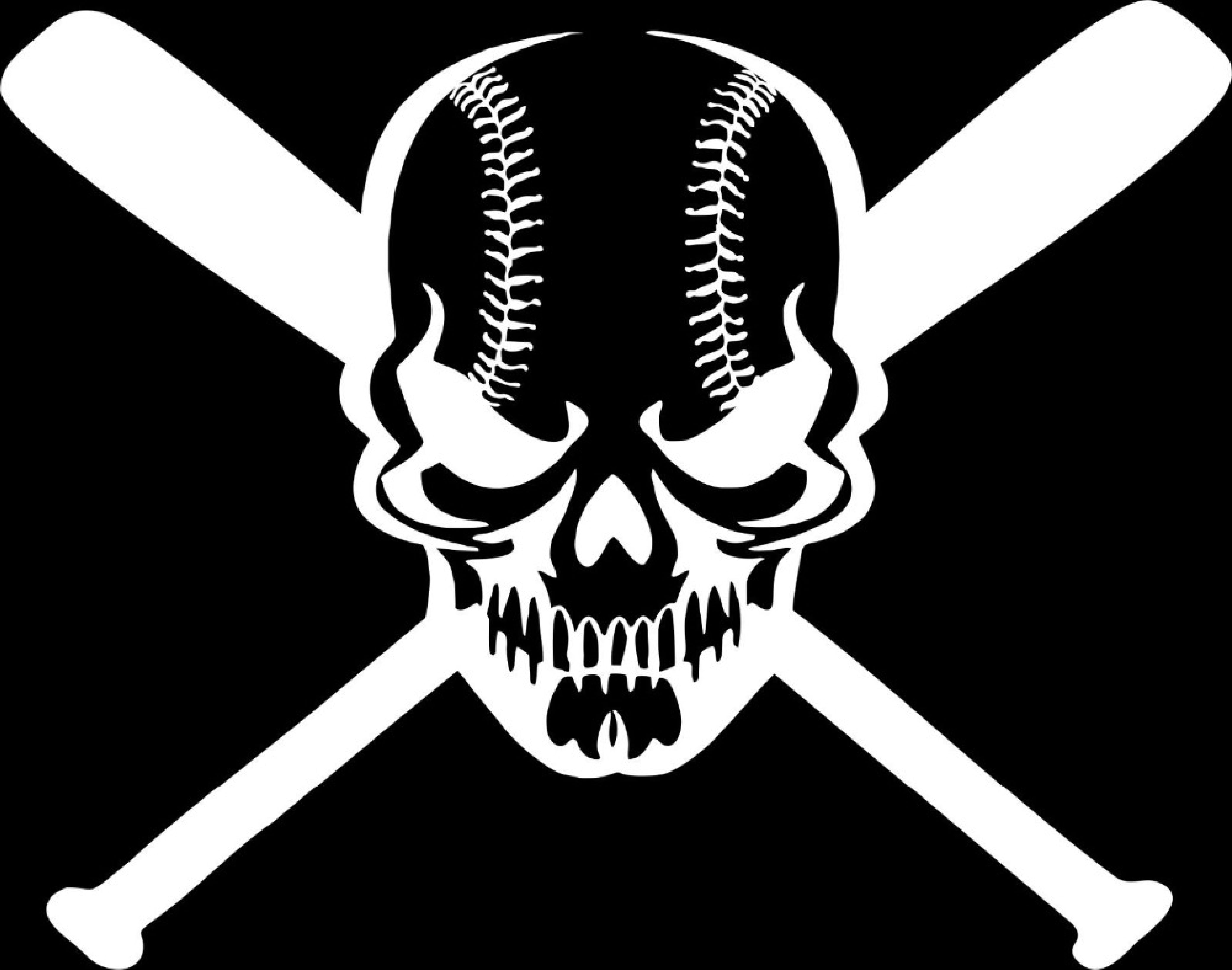 Baseball Skull and Bats Vinyl Decal Sticker | Cars Trucks Vans Walls