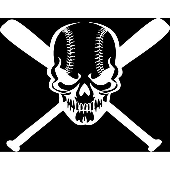 Baseball Skull and Bats Vinyl Decal Sticker | Cars Trucks Vans Walls Laptops Cups | White | 7 X 5.5 inches | KCD996