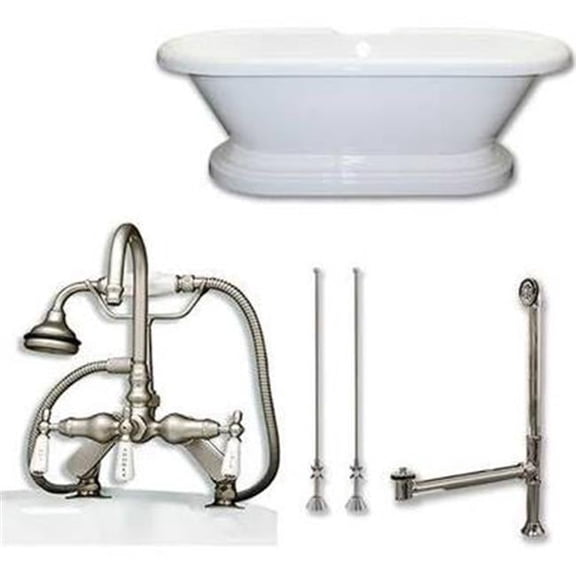 Cambridge Plumbing ADEP60-684D-PKG-CP-7DH 60 x 30 in. Acrylic Double Ended Pedestal Bathtub with 7 in. Faucet Drillings & Polished Chrome Plumbing
