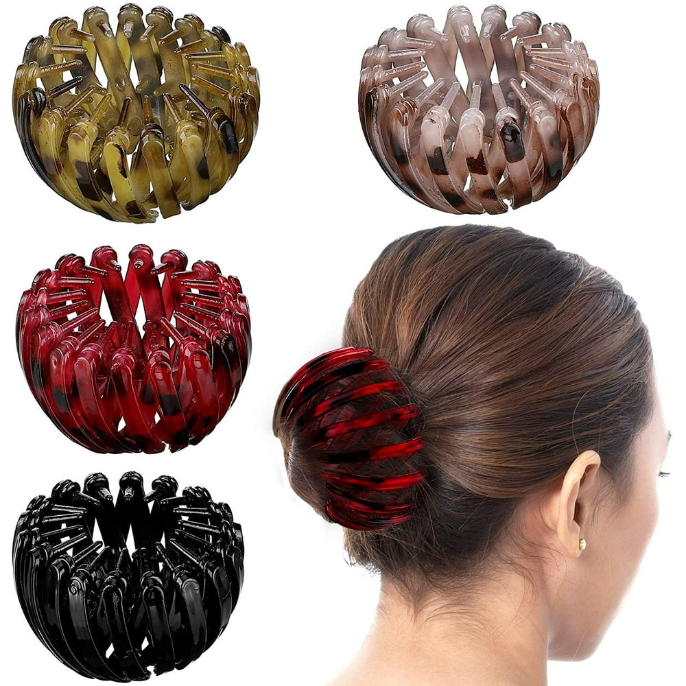 4 Pieces Vintage Geometric Retractable Hair Loops Expandable Ponytail