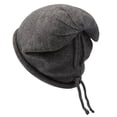 thumbnail image 2 of Women Men Hat Knitting Drawstring Solid Color Soft Piled Decorative Head Protection Elastic Unisex Skull Beanies for Daily Wear,Grey, 2 of 8