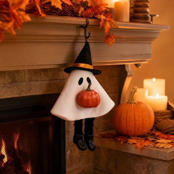 MMJ Halloween Decorations Hanging Witch Ghost Fabric Ornament with Pumpkin Spooky Door Wall Tree Decoration 11.81x3.94x3.94in
