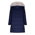 thumbnail image 6 of Women's Mid-Length Hooded Cotton Coat, Faux Fur Trim Parka, Long Sleeve Quilted Jacket, Casual Streetwear Coat, Drawstring Waist Puffer Coat, Cold Weather Outerwear Navy, 6 of 6