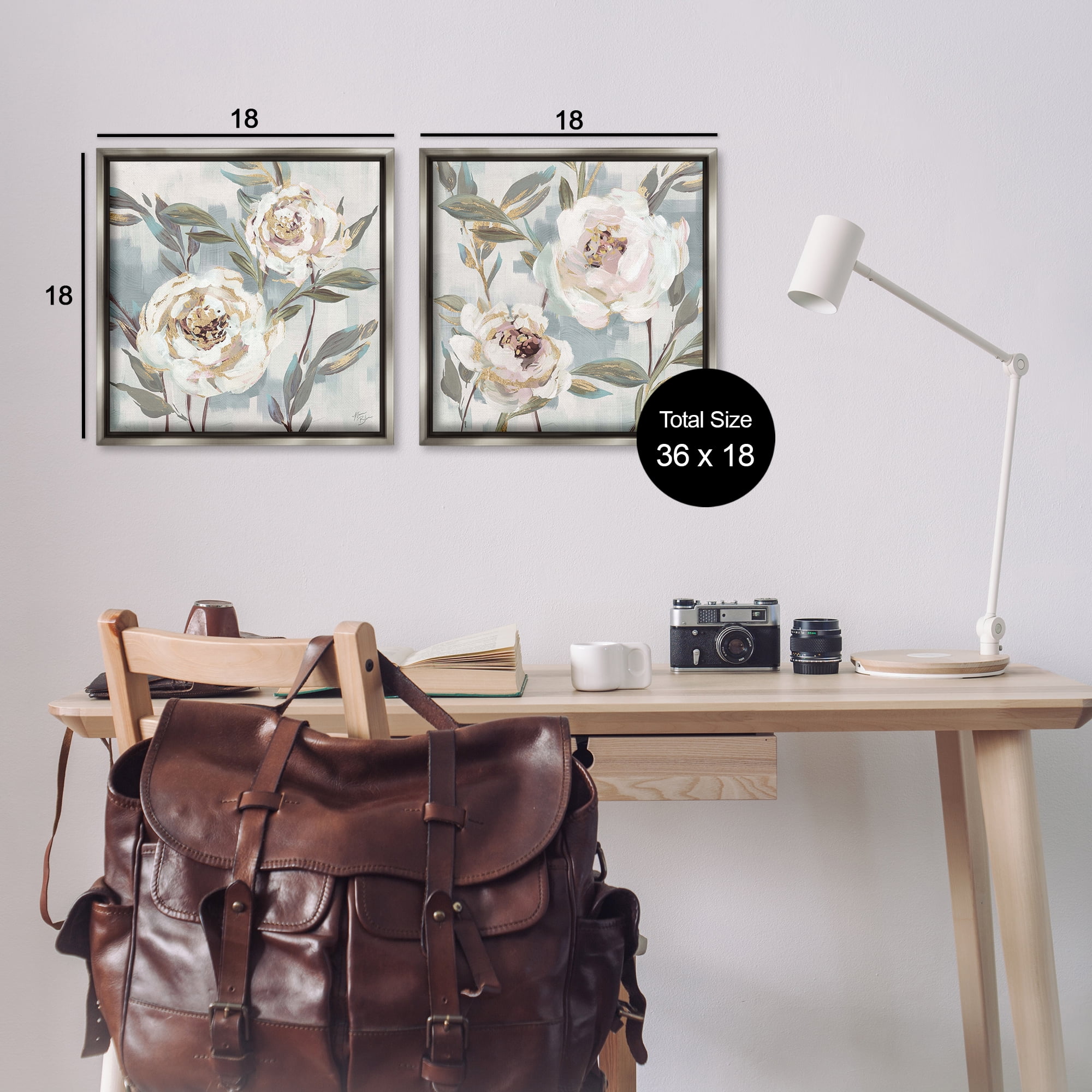 Stupell Industries Country Antique Blossoms Plants & Flowers Painting Gray Floater Framed Canvas Art Print Wall Art, 18 x 18, Set of 2