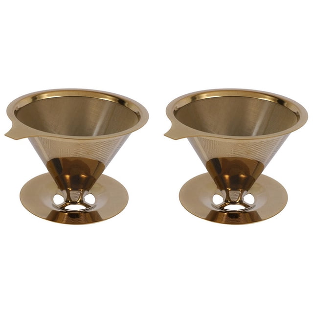2X Filtre à Café Double Paroi en Acier Inoxydable Or Titane avec Support de Tasse et Poignée