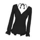 thumbnail image 5 of Traje de baño de una pieza para mujer, traje de baño de playa, monokini de encaje con escote en V profundo Negro, 5 of 9