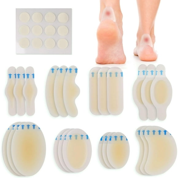 Blister Bandages for Feet, 24 Blister Pads and 12 Acne Patches, 8 Size Hydrocolloid Bandage, Waterproof Seal Gel Blister Cushion Variety Pack for Toes Protection, Heel Blister Prevention