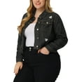 thumbnail image 4 of Agnes Orinda Women's Plus Size Fall Washed Distressed Cropped Denim Jackets, 4 of 5