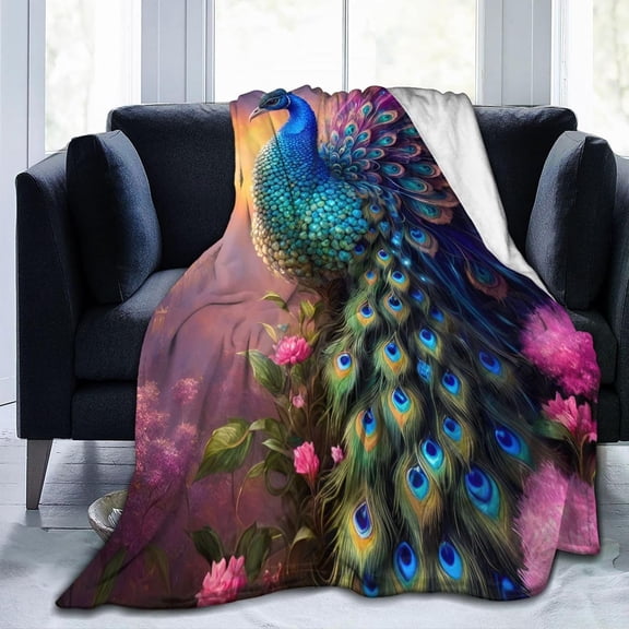 Peacocks Throw Blankets for Couch & Bed, 80"X60" Fleece Blanket Flannel Blanket Super Soft & Warm Blankets for Fall and Winter Lightweight Fuzzy Cozy Microfiber Blankets for Women, Men, Kids