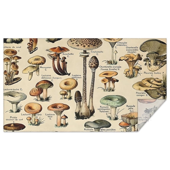 Brown Mushroom Label Light Pattern Rectangle Tablecloth 60"x102",Waterproof Polyester Rectangle Table Cloth, Wipeable Spillproof Polyester Tablecloth for Dining, Camping, Indoor and Outdoor
