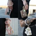 thumbnail image 4 of Detachable PU Leather Keychain Card Holder Circle Bracelet Wristlet Keychain for Girlfriend Mother Friend, 4 of 10