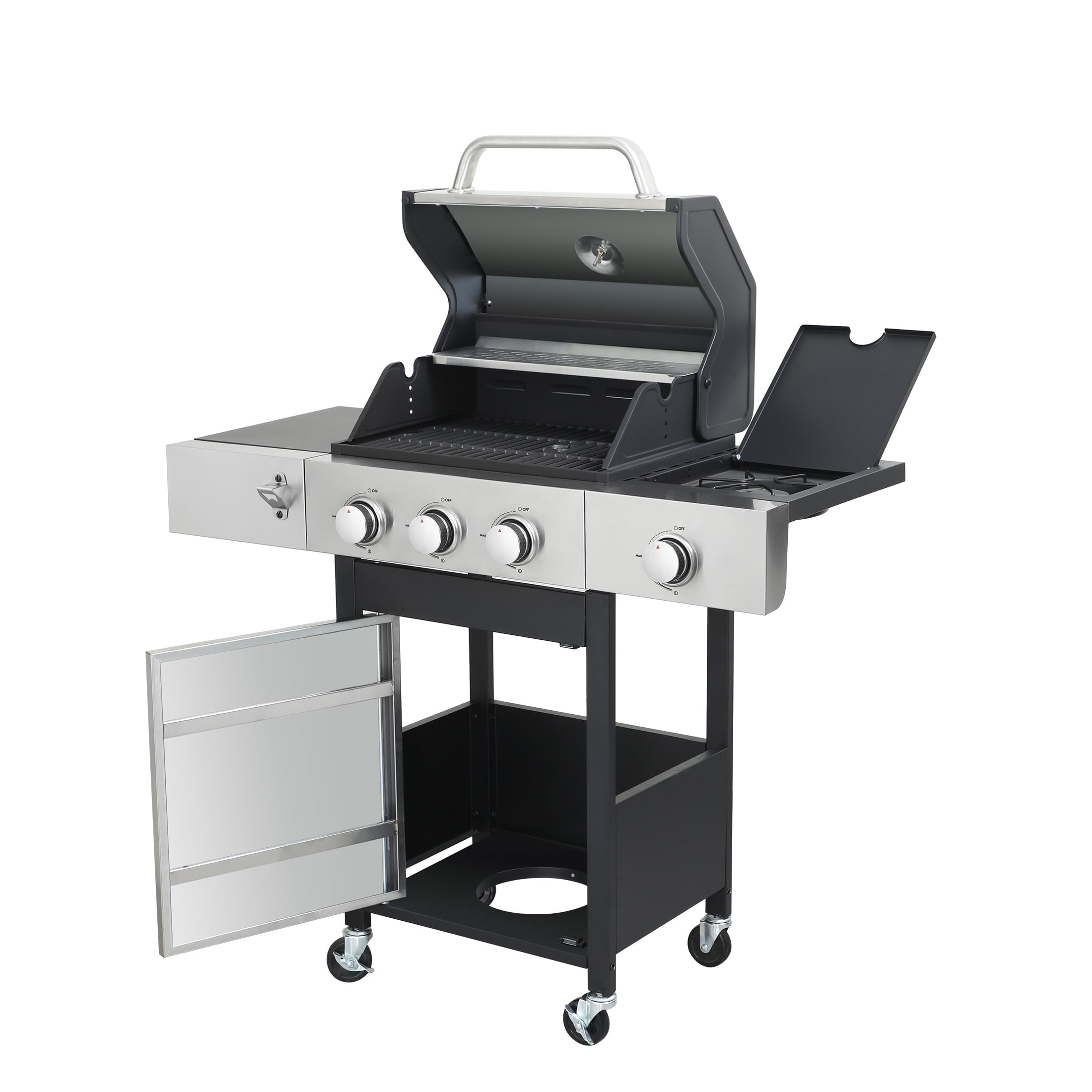 Segmart 3 Burner BBQ Propane Gas Grill with Side Burner, Stainless Steel 40,500 BTU Patio Garden Barbecue Grill with Wheels, and Bottle Opener, Perfect for Camping, Outdoor Cooking