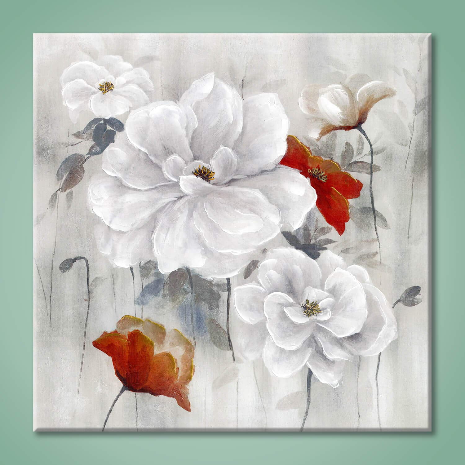 LIVEDITOR Abstract Floral Blooming White & Red Flowers Wall Art Picture