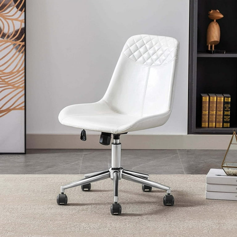 Duhome Faux Leather Office Chair Modern Desk Chair on Wheels Swivel Task Chair Armless Rolling Chair Computer Chair with Chrome Base White