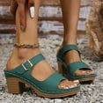thumbnail image 4 of Viluyesy Women's Block Heeled Sandals, Adjustable Buckle Solid Color Slip-On Summer Casual Fashion Platform Shoes Green, 4 of 6