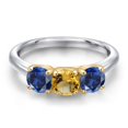 thumbnail image 3 of Gem Stone King 10K Two Tone Gold Yellow Citrine and Blue Created Sapphire Engagement Ring for Women | 1.65 Cttw | Round 5MM | Gemstone November Birthstone | Size 9, 3 of 6