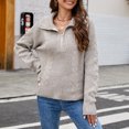 thumbnail image 1 of Chaqueta Top de punto informal para mujer, Jersey de punto acanalado con media cremallera, ropa de diario para mujer Cgtredaw Marrón S para Mujer, 1 of 1