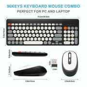HUO JI Wireless Keyboard and Mouse Combos,USB 2.4GHz Receiver Plug and Play, Mixed Color Round Keycaps Retro Office Keyboards, for Windows, Mac, PC, Laptop, Desktop.(Black Grey)