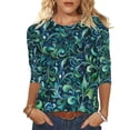 thumbnail image 2 of JTZGDY 3/4 Sleeve Tops for Women Dressy Casual Summer Tie Dye Gradient Color Print T-Shirts Lightweight Comfy Floral Pattern Graphic Tunic Tees Blouse Multicolor#24 L, 2 of 6