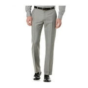 Perry Ellis Mens Solid Flat Front Dress Pants Slacks, Grey, 38W x 32L