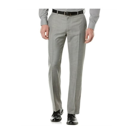 Perry Ellis Mens Solid Flat Front Dress Pants Slacks, Grey, 38W x 32L