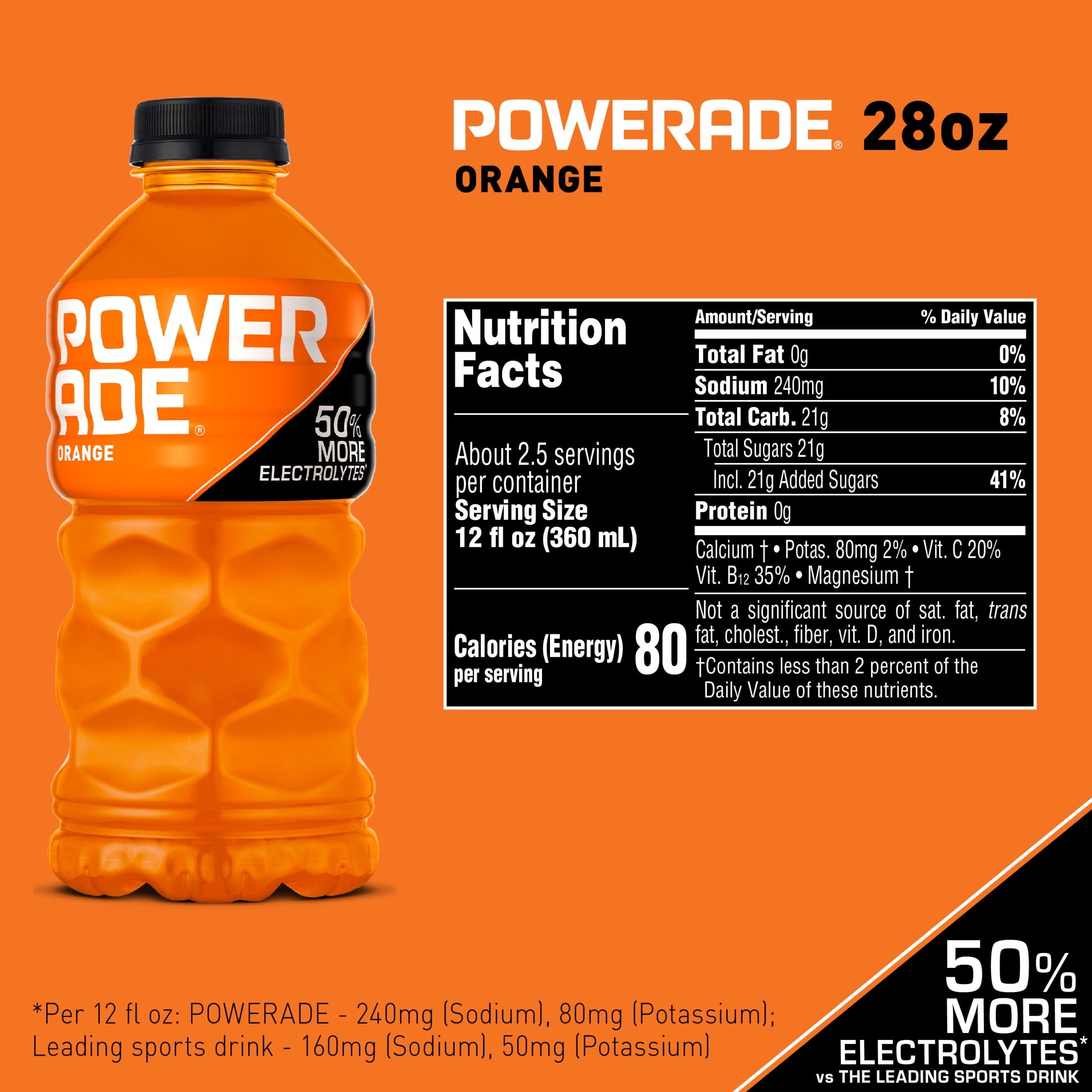 POWERADE Orange Electrolyte Sports Drink Bottle, 28 fl oz