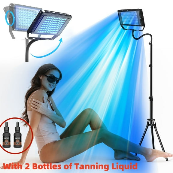 96 LEDS Tanning Lamp Light for Home Use with Adjustable Stand Light for Indoor-With 2 Bottles of Tanning Liquid