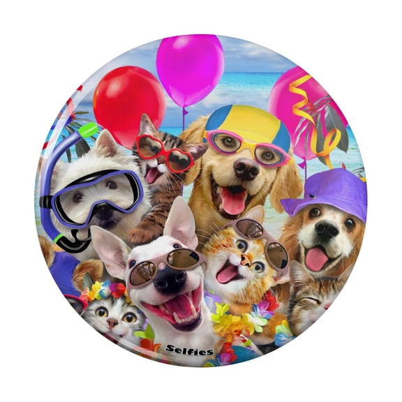 Dogs Cats Beach Party Selfie Pinback Button Pin