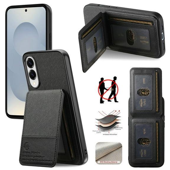 ELEHOLD Case for Samsung Galaxy S25 Edge, RFID Blocking Slim PU Leather Wallet Case with Card Holder & Kickstand,Black