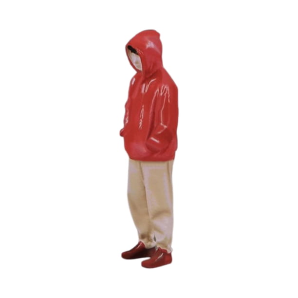 1/24 Modelos de Figuras de Personas, Figuras de Resina, Ropa Roja, Proyectos de Bricolaje, Figuras Pintadas de Pie, Personas Pequeñas para Micropaisaj tela roja con sombrero