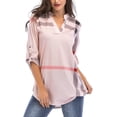 thumbnail image 1 of Blusa tipo túnica con cuello en V y mangas 3/4 enrollables para mujer, 1 of 7