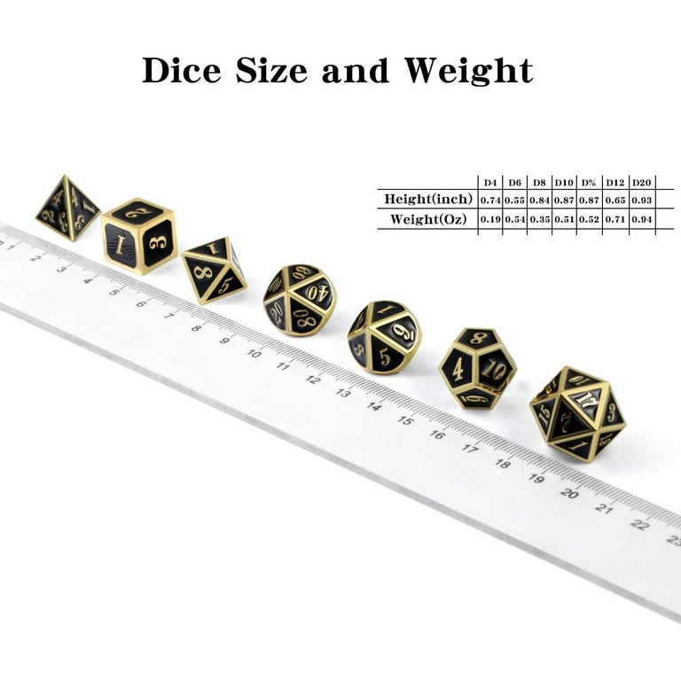 DNDND Metal Dice Set D&D, 7 die Metal Polyhedral Dice Set with