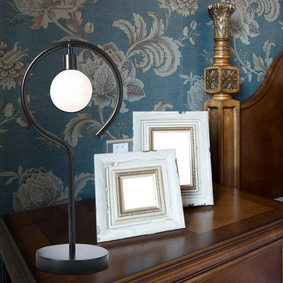 GOOHOCHY Circle Iron Bulb Lamp Simple Table Lamp Desk Lamp Bedside Light Battery Powered for Home Black