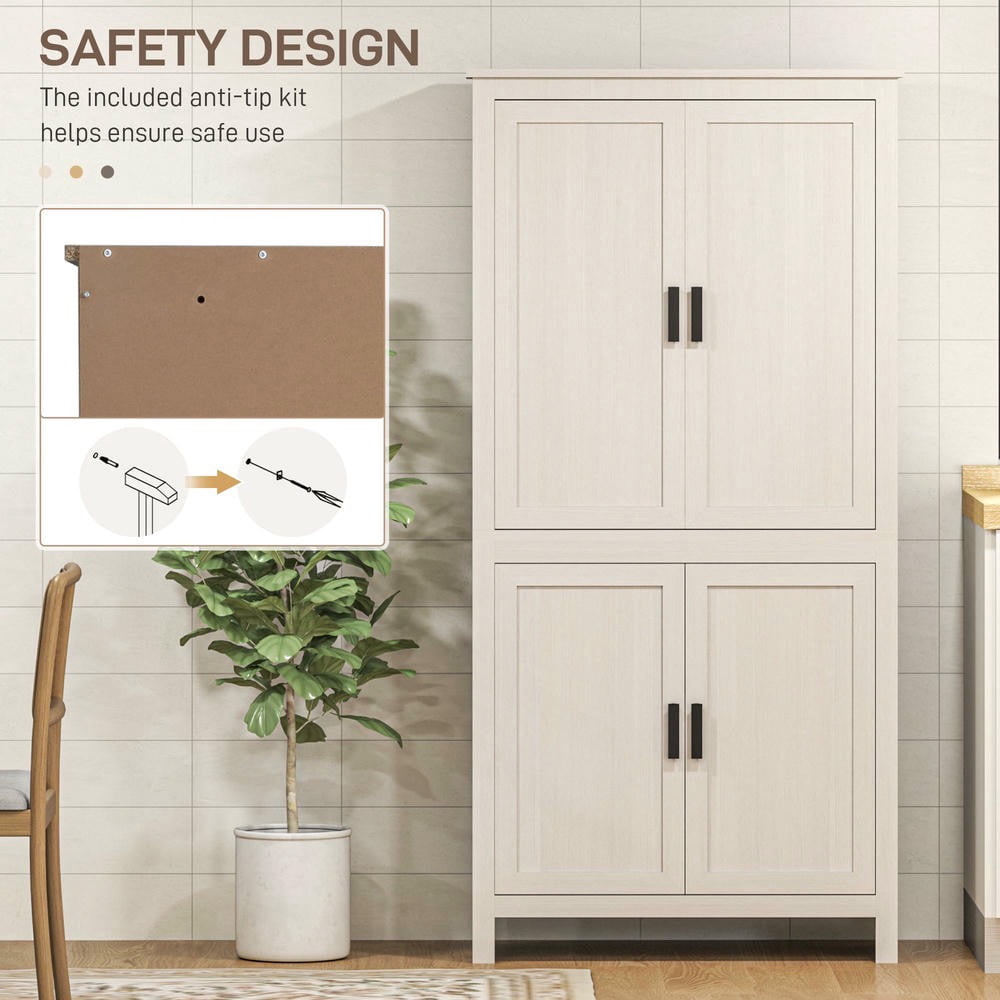 GVN 64" Pantry - Kitchen Pantry Cabinet with 3 Adjustable Shelves and 4-Door, Pantry for Kitchen, Antique White