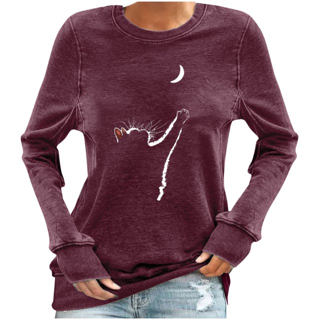 Camisas Para Mujer Moda Cuello Redondo Camiseta de Manga Larga Otoño Impresión Blusa Tops Sudadera Odeerbi ODB127734