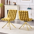 thumbnail image 3 of NEW Set of 2 Yellow Puffy Bubble Chair Ball Chain Chair Velvet Dining Chairs with Gold Legs, Modern Tufted Accent Chairs for Dining Room & Kitchen, 3 of 10